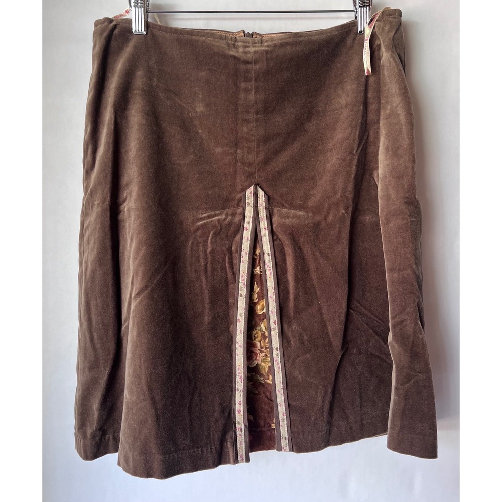 Alannah Hill Brown Velvet Floral Trim Lucky In Love Skirt Size 12 Made in AU